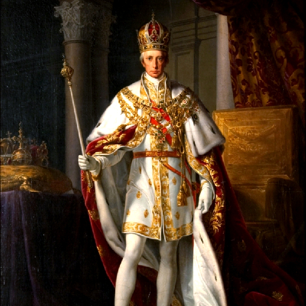 Porträt Kaiser Franz I. von Österreich im Krönungsornat (um 1830) / Leopold Kupelwieser auf wikipedia, public domain Original im HGM Wien