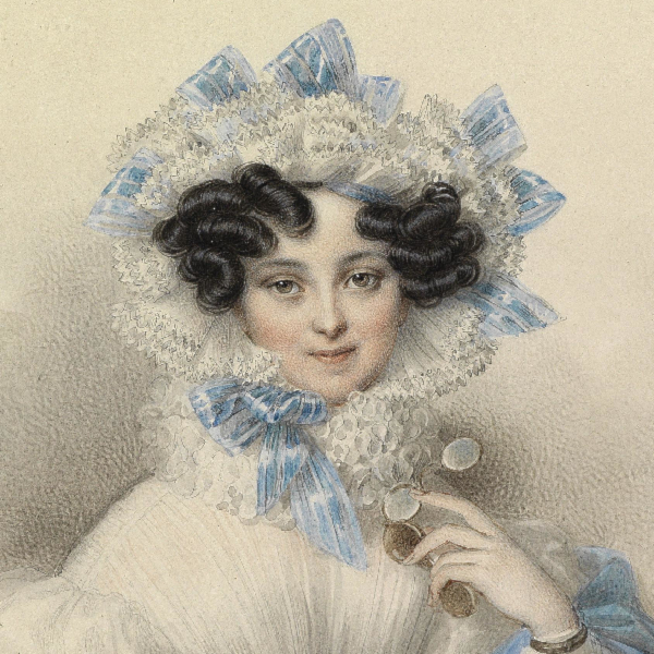 Bildnis der Erzherzogin Henriette von Österreich in weißem Kleid mit blauen Schleifen, in einem Lehnstuhl sitzend (1809) / Public domain, Johann Nepumuk Ender auf wikipedia